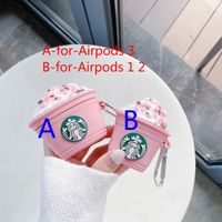 Wholesale Pink milk tea cup earphone cases For Airpods Pro Starbucks logo pattern Silicone Cover Strap with Finger Ring
