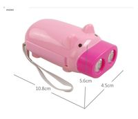 Wholesale novely led piggy Hand Pressing Power LED Flashlight Protable Pig Shaped Cartoon Torch Light Crank Power Wind Up For Camping Lamp