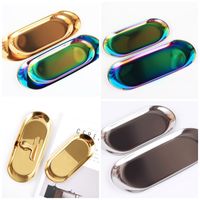 Wholesale Acceptance Stainless Steel Northern Europe Style Golden Colour Silvery Ellipse Small Tray Jewelry Light Refreshments Plate Sell yt P1