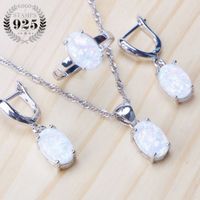 Wholesale 925 Sterling Silver Opal Stone Wedding Bridal Jewelry Sets Earrings For Women Costume Jewelry Pendant Necklace Ring Set Gift Box MX200528
