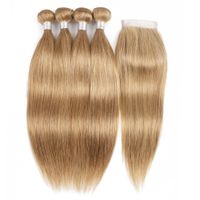 Wholesale Brazilian Straight Hair Weave Bundles With Closure Honey Blonde Color Bundles With x4 Lace Closure Remy Human Hair Extensions