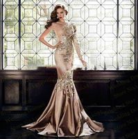 Wholesale Elegant Luxury Zuhair Murad Dresses Evening Wear Dubai One Shoulder Long Sleeve Rhinestone Crystal Formal Gowns Muslim Gold Prom Dresses