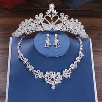 Wholesale Best selling high end bride wedding crown necklace earrings three piece designer swan white crystal hand made exquisite party banquet gift