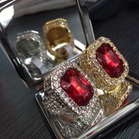 Wholesale Mens Hip Hop Ring Jewelry Alloy Ruby Gemstone Crystal Gold Hip Hop Fashion Punk Rings