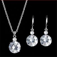 Wholesale White Cubic Zirconia Necklace Earrings Sets Women s Jewelry Party Wedding Engagement Gifts Gold Silver Color Crystal Pendant