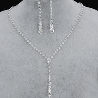 Wholesale Bling Crystal Bridal Jewelry Set silver plated necklace diamond earrings Wedding jewellery sets bride Bridesmaids Accessories