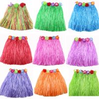 Wholesale 40CM Summer Girl Dress Up Colors Plastic Fibers Kid Grass Skirts Hula Skirt Hawaiian costumes