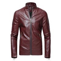 Wholesale Mens Leather Jacket For Autumn Winter Leather Biker Motorcycle Zipper Long Sleeve Coat Top Blouses With Oversized Rainproof