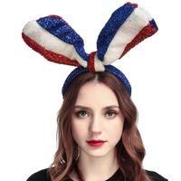 Wholesale New Flag Bunny Ears Headband Rabbit Ear Hair Band for Party Cosplay Costume Accessory Blue White Red