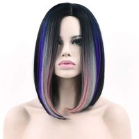 Parrucca Di Colore Gradiente Parrucche Di Capelli Corti Blu Grigio Parrucca Di Capelli Lisci Netti Capelli Neri Di Rete Jooyoo