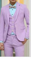 Wholesale Lavender Groom Tuxedos Notch Lapel Men Wedding Tuxedos Excellent Men Business Dinner Prom Blazer Piece Suit Jacket Pants Tie Vest
