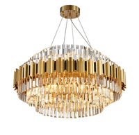 Wholesale Art Deco Round Oval Golden Stainless Steel Crystal Chandelier Hanging Lamp Lighting Lustre Suspension Luminaire Lampen For Foyer