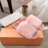 Wholesale Top luxury slippers Fashion real fur open toe slippers indoor light shoes thermal slippers real leather soles luxury plush shoe large