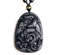 Wholesale Natural Obsidian Stone Hand Carved Dragon Phoenix Amulet Charm Pendant Necklace Jewelry Gift Gemstone