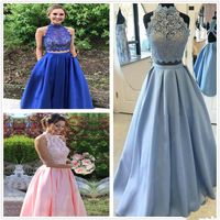 Wholesale Jewel Top Beaded Graduation Dresses Long Puffy Sequin Crystal Floor Length Prom Gowns Couture Keyhole Back Dresses Evening Wear Real Party