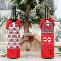 Wholesale Xmas Red Knit Wine Cover Bag Snowflake Designer Wine Bottle Case Christmas Decoration For Outside Inside HH9