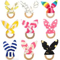 Wholesale Wooden Teethers Rabbit Ear Lycra Wood Natural Cute Teether Feeding Ecologic Montessori Soother Safety Organic Cotton Bunny Sensory Toy