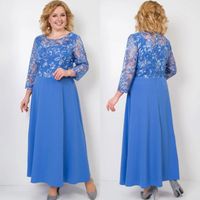 Wholesale Sky Blue Long Sleeves Lace Mother Of The Bride Dresses A Line Jewel Neck Wedding Guest Dress Ankle Length Chiffon Evening Gowns