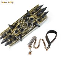 Wholesale lobal Baby Sharp Black Spikes Medium Large Dog Pet Pitbull Leather Collar Matched Spring Chain Dog Pet Leashes