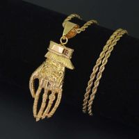 Wholesale hip hop Human skeleton hand pendant necklaces for men western skull luxury necklace Stainless steel Cuban chains jewelry