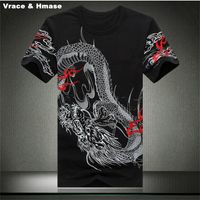 Wholesale Chinese style dragon pattern embroidery printing t shirt homme Summer fashion quality cotton t shirt men Black White M XL
