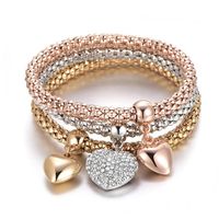 Wholesale 3 Set Crystal Heart Charm Bracelet Gold Silver Plated Love Heart Charms Rhinestone Bracelets For Women Jewelry