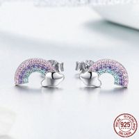 Wholesale High Quality Guangzhou Fashion rainbow CZ Diamond Stud Earrings Sterling Silver Color Crystal Women Earring