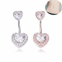 Wholesale double heart with Zircon piercing jewelry stones belly ring navel ring Belly Button Navel Rings