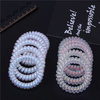 Wholesale White Clear Thick Hair Rubber Hairbands Spiral Coil Hair Tie Elastic Ponytail Holders Phone Cord Traceless Hair Rope for Women