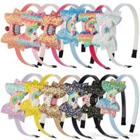 Wholesale Girl Baby Rainbow Unicorn Headband Accessories Sequin Fruit Bowknot Hair Sticks Cartoon Children Shining Bow Kids