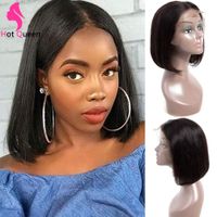 Wholesale Short Bob Wigs For Black Women Straight Human Hair with PrePlucked Hairline Brizillian x4 Lace Frontal Hairs on sale
