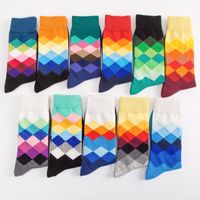 Wholesale 10 Pairs Men s Funny Colorful Combed Cotton Socks Red Argyle Pack Casual Happy Socks Dress Wedding Socks Plus Size Eur Q190401