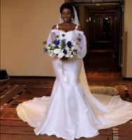 Wholesale Vintage Mermaid Wedding Dresses For African Bride Long Sleeve Wedding Dress Maternity Pregnant Bridal Gowns Sexy White Custom Made