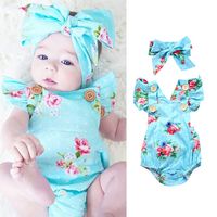 Wholesale INS Newborn Romper Toddler Baby Girls Floral rompers Bodysuits bowknot Hairwrap HeadBand Summer Jumpsuit Climbing One piece Clothes hot D330
