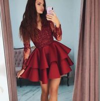 Wholesale Short Prom Dresses Modest Wear Homcoming Gowns Cocktail Long Sleeves Party Black Couple Day Plus Size A line K19 Cheap