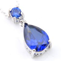Wholesale Luckyshine Sterling Silver Necklace Blue Topaz Pendant Pear Shape Fashion Simp Design For Women Necklaces Zircon Pendant Jewelry