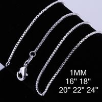 Wholesale 1mm Box Chains Necklaces Women Men Sterling Silver Lobster Clasp Chain fit Pendant Fashion DIY Jewelry Accessories Inches