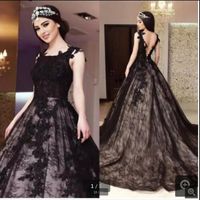 Wholesale Vestido de noiva black lace ball gown prom dress backless illusion sexy party dress beaded sleevlesss princess puffy sweet evening dress
