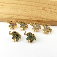 Wholesale Gold Color Elephant Stud Earrings Post with Loop Hanger CZ Micro Paved for DIY Women Jewelry Earring Findings ER1040