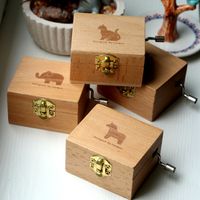 Wholesale Wooden Mini Music Box Cartoon Animal Rabbit Elephant Puppy Bear Musical Instrument Manual Music Blank Case