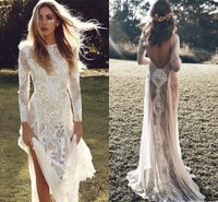 Wholesale Fashion Exquisite Lace Long Sleeve Backless Casual Dress Boho Chic Summer Beach Dresses Bridal Gowns robe de mariage