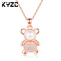Wholesale Necklace Creative Clothing Accessories Bear Necklace Natural Pearl Colour preserving pendant does not fade