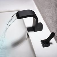Wholesale Single Handle Matt Black Finish Hot Cold Two Holes Solid Brass Waterfall Mixer Tap Deck Mounted Sink Faucet Bath Bathtub