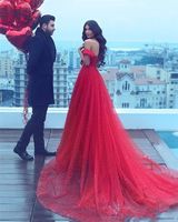 Wholesale Sexy Red Said Mhamad Saudi Arabic Off Shoulder Crystals Pearl Beading Prom Dress Sweetheart Evening Gowns Elegant Party Dresses Custom