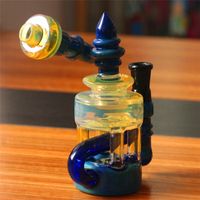 Wholesale Direct sale of Great designs glass bong dab rigs hookahs with Blue fumed and yellow body craft water pipe mm bowl