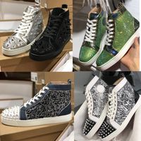 Wholesale Latest Mens Designer Red Bottom Sneakers Spike junior High Tops Flats shoes women trainers Genuine Leather Lovers Party Wedding Shoes