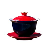 Wholesale Red ceramic gaiwan handmade chawan porcelain chinese kung fu tea set tureen teaware accessories