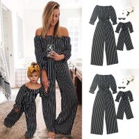 Wholesale Fashion Striped Family Matching Clothes Mother And Daughter Clothing Mommy And Me Romper Women Baby Girl Casual Jumpsuit Outfits