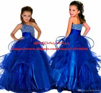 Wholesale Princess Beaded Crystal Pageant Dresses For Girls Fluffy Long Kids Formal Birthday Prom Dress Royal Blue Ball Gown Flower Girls Dress