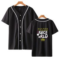 Wholesale rapper Juice Wrld Baseball Jersey Men Short Sleeve Street Hip Hop Baseball Top Shirts Button Cardigan Black White Sport Shirt